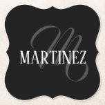 Schwarzer eleganter Personalisierter Nachname | Na Untersetzer<br><div class="desc">Schwarz Eleganter Personalisierter Name. Sie können Ihren Namen,  den Namen eines geliebten Menschen oder eine spezielle Nachricht hinzufügen. Ob es ein herzliches Geschenk für jemanden ist,  der Ihnen lieb ist oder eine persönliche Leckerei,  die Wahl liegt bei Ihnen.</div>