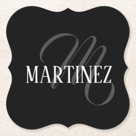 Schwarzer eleganter Personalisierter Nachname | Na Untersetzer