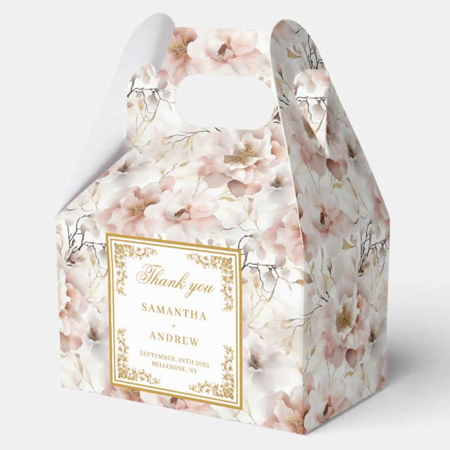 Schwarzer Elfenbein, Gastgeschenk Hochzeit Geschenkschachtel (Classic blush ivory gold floral wedding favor box)