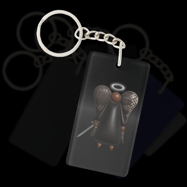 Schwarzer Engel, Avening Angel (beidseitig) Schlüsselanhänger (Black Avenging Angel keyring)