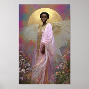 Schwarzer Engel Göttin Kunstprint: Rosa Gold Flora Poster