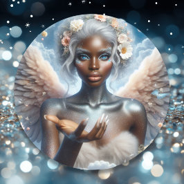 Schwarzer Engel mit blauen Augen Runder Aufkleber