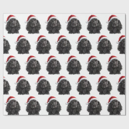 Schwarzer English Cocker Spaniel Hund mit Weihnach Geschenkpapier