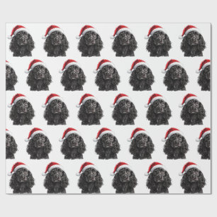 Schwarzer English Cocker Spaniel Hund mit Weihnach Geschenkpapier