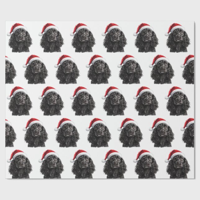 Schwarzer English Cocker Spaniel Hund mit Weihnach Geschenkpapier (Flach)
