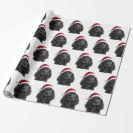 Schwarzer English Cocker Spaniel Hund mit Weihnach Geschenkpapier