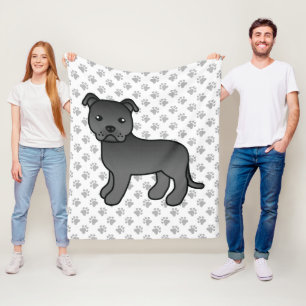 Schwarzer English Staffie Süßer Cartoon-Hund & Pfo Fleecedecke