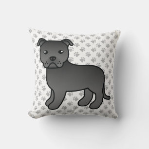 Schwarzer English Staffie Süßer Cartoon-Hund & Pfo Kissen