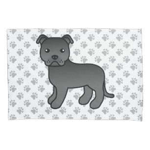 Schwarzer English Staffie Süßer Cartoon-Hund & Pfo Kissenbezug