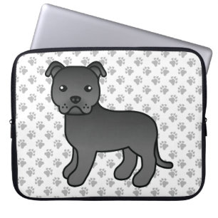 Schwarzer English Staffie Süßer Cartoon-Hund & Pfo Laptopschutzhülle