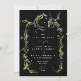 Schwarzer Eukalyptus-Kranz-Monogramm-Foto-Hochzeit Save The Date