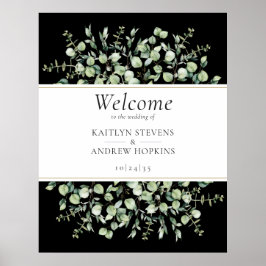 Schwarzer Eukalyptus Wedding Welcome Poster