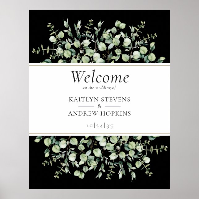 Schwarzer Eukalyptus Wedding Welcome Poster (Vorne)