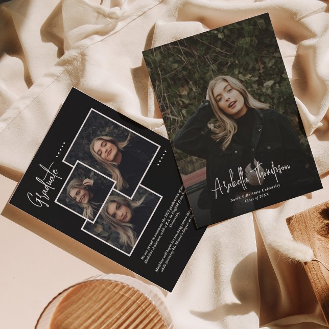 Schwarzer Extravaganter Script Foto Collage Abschl Ankündigung (Von Creator hochgeladen)