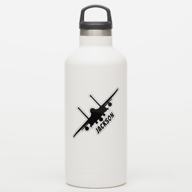 Schwarzer F-15E-Adler-Vorderseite Silhouette Name Aufkleber (Wassserflasche)