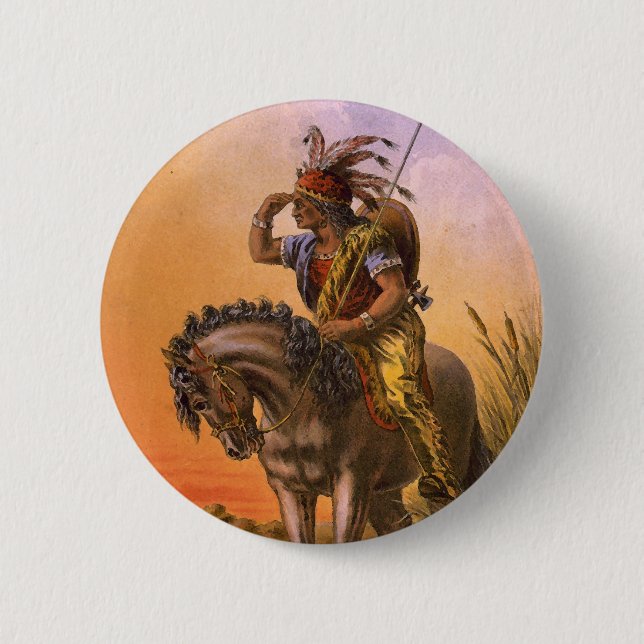 Schwarzer Falke-Eingeboren-amerikanischer Button (Vorderseite)