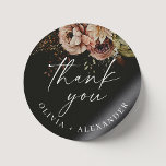Schwarzer Fall Blüte boho Blumenhochzeit vielen Da Runder Aufkleber<br><div class="desc">Aquarellblume Vielen Dank Sticker mit Fall blühen boho Blume für botanischen Garten Hochzeit / Engagement Party / Probe Abendessen in schwarzer Farbe.</div>