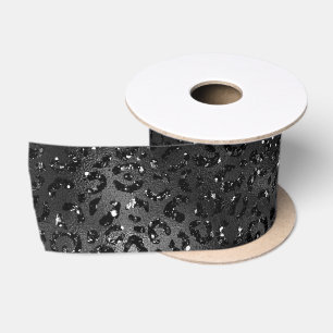 Schwarzer falscher Glitter-Leoparden-Druck Satinband