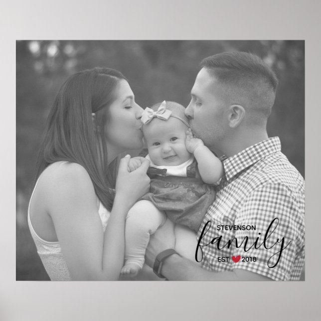 Schwarzer Familienname Est. Jahr Rotes Herz Foto Poster (Vorne)