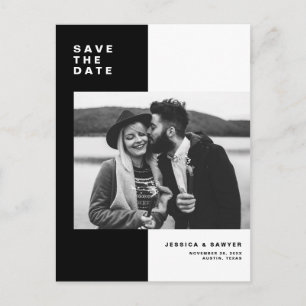 Schwarzer Farbblock Modernes Foto Save the Date Ankündigungspostkarte