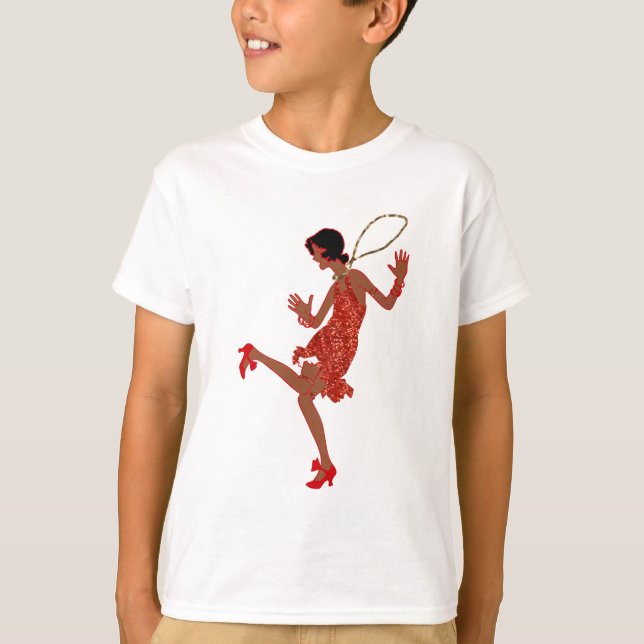Schwarzer Flapper mit roter Folge T-Shirt (Vorderseite)