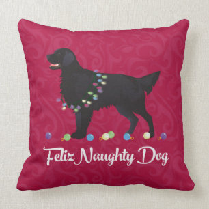 Schwarzer Flat Coated Retriever Feliz Naughty Dog Kissen