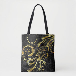 Schwarzer Floral Damask und Goldrausch
