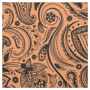 Schwarzer Floral Paisley - Custom Orange Backgroun Stoff