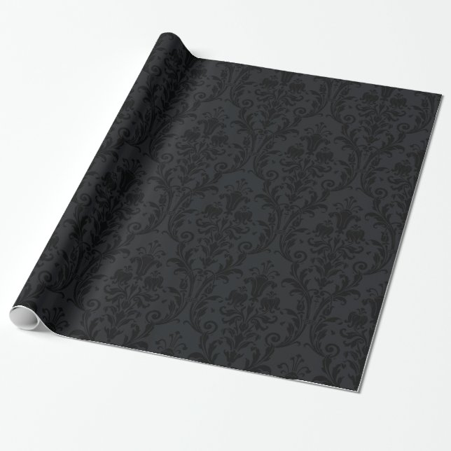 Schwarzer Floral-Schwenk Geschenkpapier (Ungerollt)