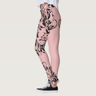 Schwarzer Floral Spitz Rosa Hintergrund Leggings