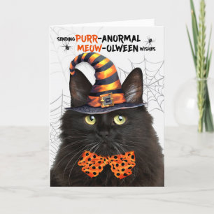 Schwarzer Fluffy Halloween Cat PURRanormal MEOWolw Feiertagskarte