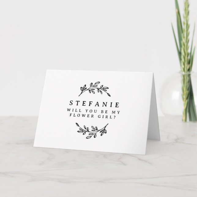 Schwarzer Foliage Kranz wird mein Blumenmädchen se Karte (Vorderseite)