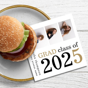 Schwarzer Foto-Text Weiß 2025 Abschluss Serviette