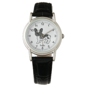 Schwarzer Französische Bulldogge Cartoon Hund & Na Armbanduhr