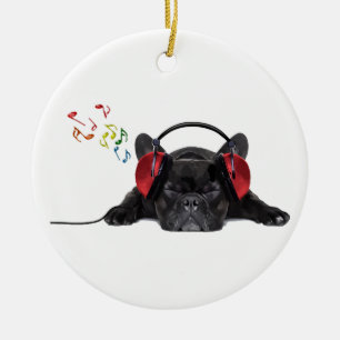Schwarzer französischer Bulldog, der zu Seinen Pu Keramik Ornament
