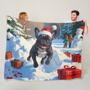 Schwarzer Französischer Bulldogge Weihnachten Fest Fleecedecke