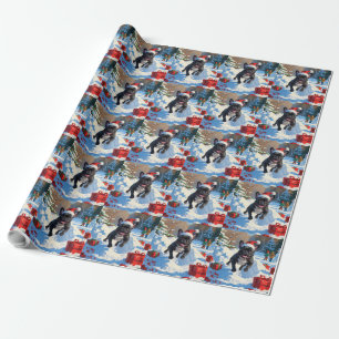 Schwarzer Französischer Bulldogge Weihnachten Fest Geschenkpapier