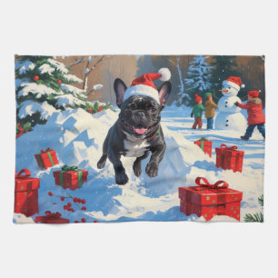 Schwarzer Französischer Bulldogge Weihnachten Fest Geschirrtuch