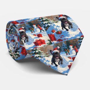 Schwarzer Französischer Bulldogge Weihnachten Fest Krawatte