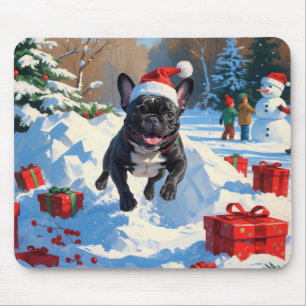 Schwarzer Französischer Bulldogge Weihnachten Fest Mousepad