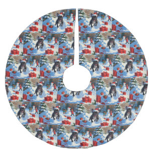 Schwarzer Französischer Bulldogge Weihnachten Fest Polyester Weihnachtsbaumdecke