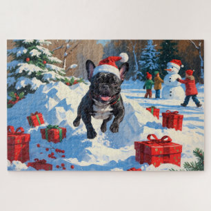 Schwarzer Französischer Bulldogge Weihnachtsfest S Puzzle