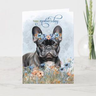 Schwarzer Französischer Bulldogge Wildblumen Mutte Feiertagskarte