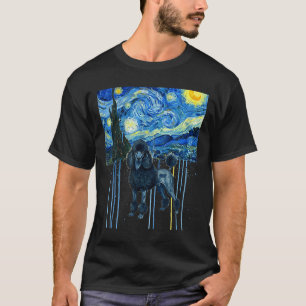 Schwarzer französischer Pudel, sternenklare Nacht T-Shirt
