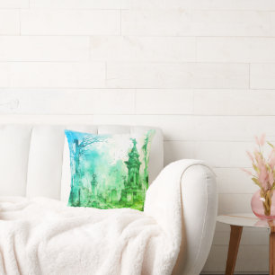 Schwarzer Friedhof Grün & Blau Halloween Kissen