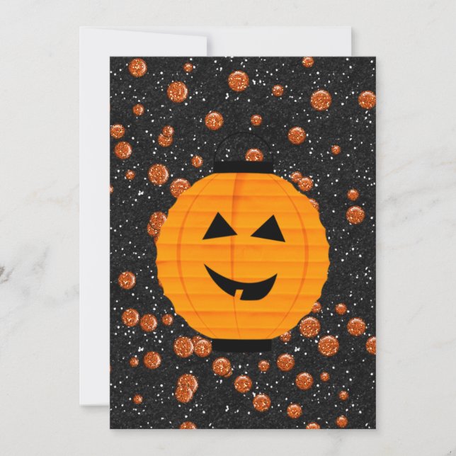 Schwarzer Funkelnd Glitzer und Pumpkin Lantern Einladung (Vorderseite)