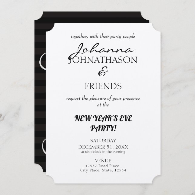 Schwarzer Funny Custom Silvester Einladung (Vorne/Hinten)