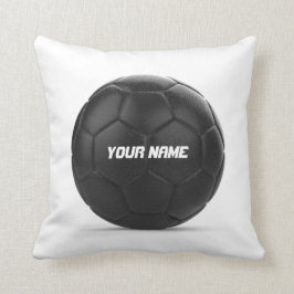Schwarzer Fußball-Ball-personalisierter Text Kissen