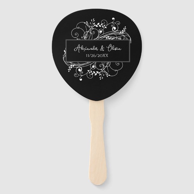 Schwarzer Geblüht Gastgeschenk Hochzeit Handfan Fächer (Vorderseite)