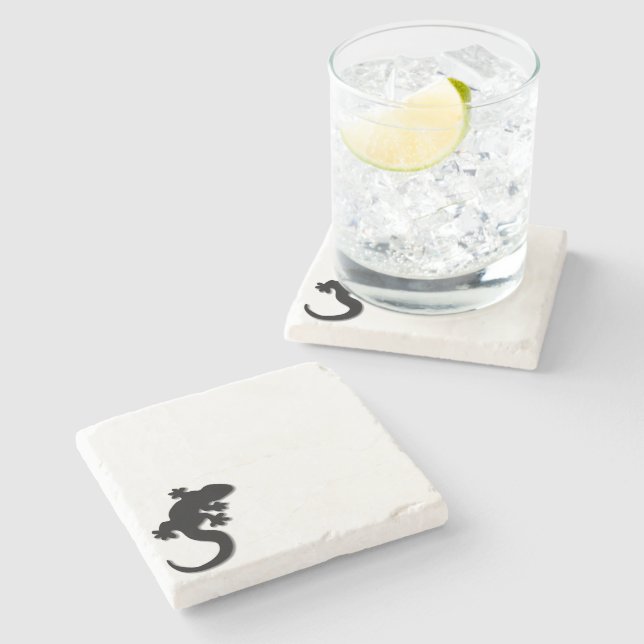 Schwarzer Gecko Steinuntersetzer (Seitenansicht)
